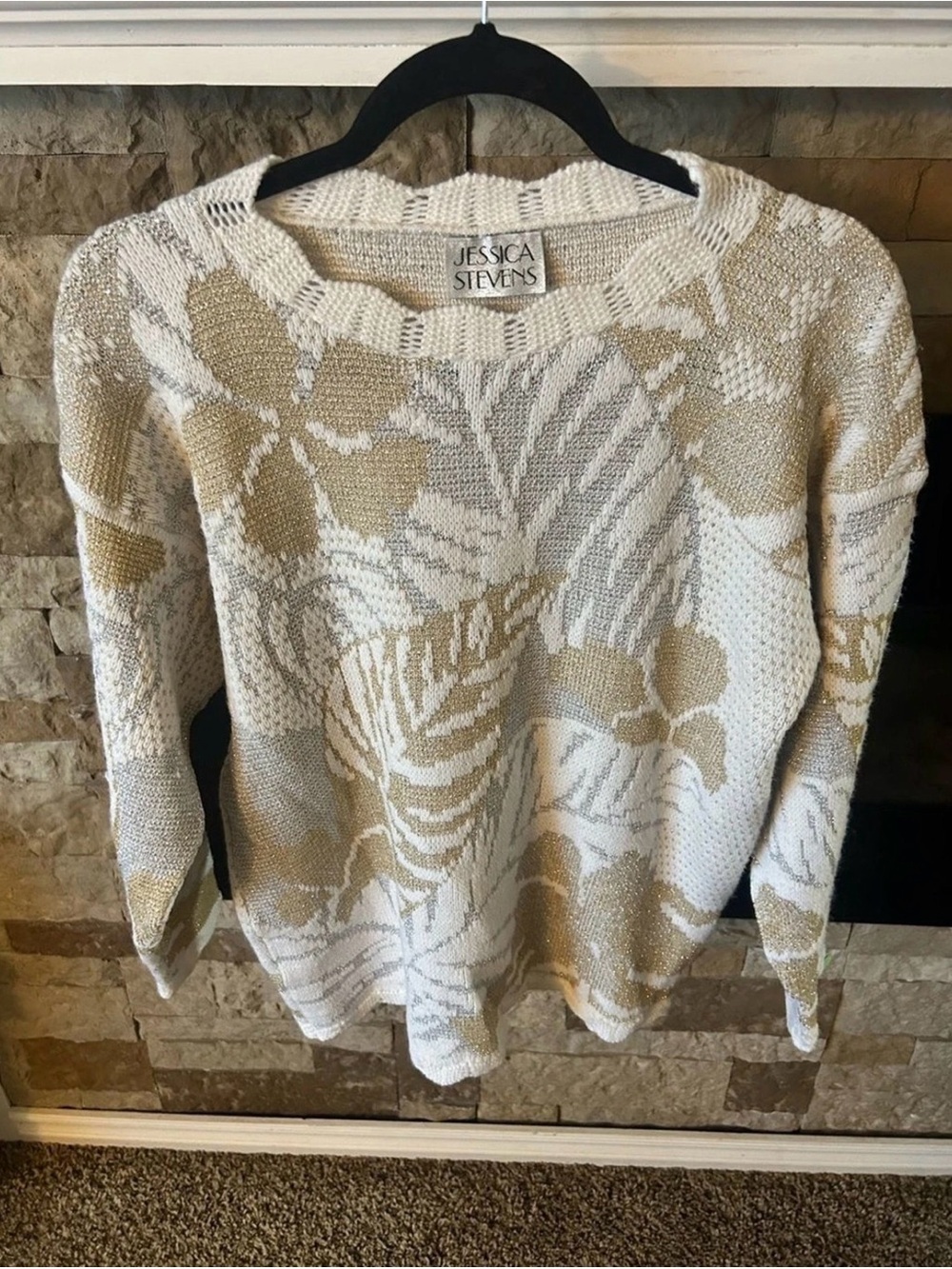 Jessica Steven’s Vintage 80s Silver and Gold Floral Knit Sweater